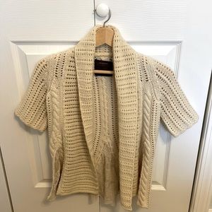 Cashmere Lambswool Chunky Short Sleeve Cream Cardigan